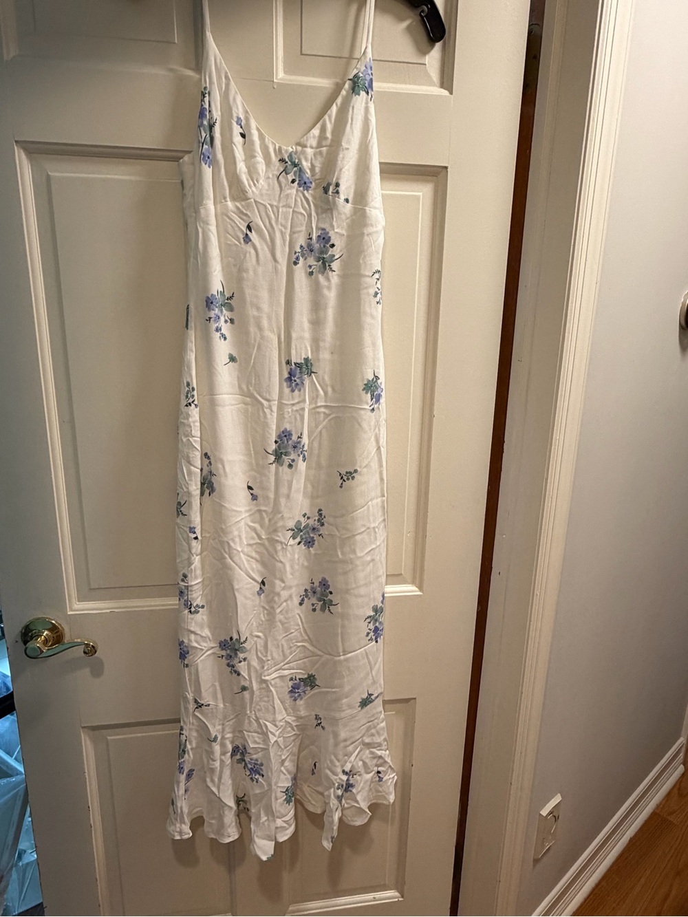 Princess Polly White Maxi Slip Dress with Blue Floral Print